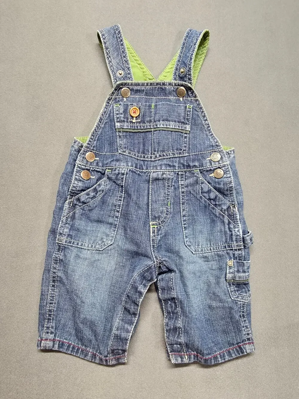 Oshkosh Jean Blue bib overalls short size 6 Months Girls Boys Adjustable Stretch
